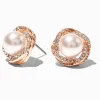 Rose Gold-tone Pearl & Crystal Halo Stud Earrings