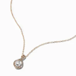 Rose Gold-tone Pearl Crystal Pendant Necklace