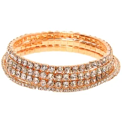Rose Gold-tone Rhinestone Stretch Bracelets - 5 Pack