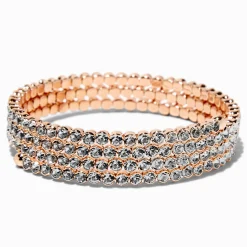Rose Gold-tone Rhinestone Bezel Coil Bracelet