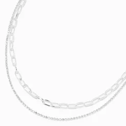Silver Crystal & Paperclip Chain Multi-Strand Necklace