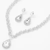 Silver Crystal Teardrop V-Neck Jewellery Set - 2 Pack