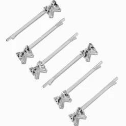 Silver Cubic Zirconia Bow Hair Pins - 6 Pack