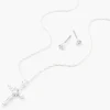 Silver Cubic Zirconia Cross Jewelry Set - 2 Pack