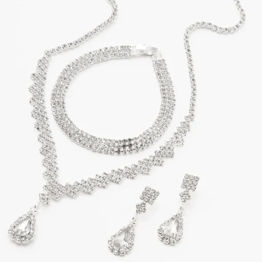 Silver Cubic Zirconia Teardrop Jewelry Set - 3 Pack