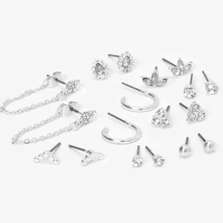 Silver Fancy Crystal Mixed Earrings - 9 Pack
