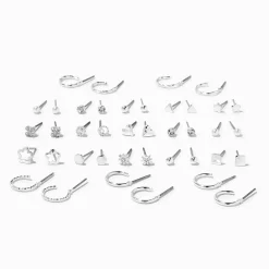 Silver Geometric Stud Earrings - 20 Pack
