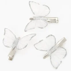 Silver Glitter Butterfly Hair Clips - 3 Pack