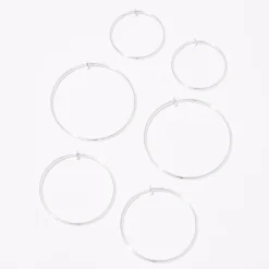 Silver Graduated Clip-On Hoop Earrings - 3 Pack