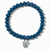Silver Hamsa Hand Blue Beaded Stretch Bracelet