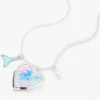 Silver Mermaid Heart Locket Pendant Necklace
