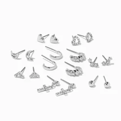 Silver Mixed Earrings Set - 9 Pack