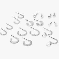 Silver Mixed Pearl Earrings Set - 9 Pack