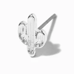 Silver One Cactus Stud Earring