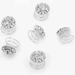 Silver Rhinestone Halo Hair Spinners - 6 Pack