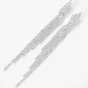Silver Rhinestone Linear Twisted Fringe 3" Drop Earrings