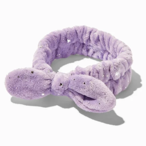 Silver Star Purple Furry Makeup Bow Headwrap