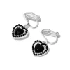 Silver-tone & Black Heart 1'' Clip-On Drop Earrings