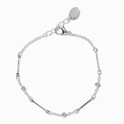 Silver-tone Bar & Cubic Zirconia Chain Bracelet