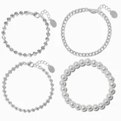 Silver-tone Bead & Pearl Bracelet Set - 4 Pack
