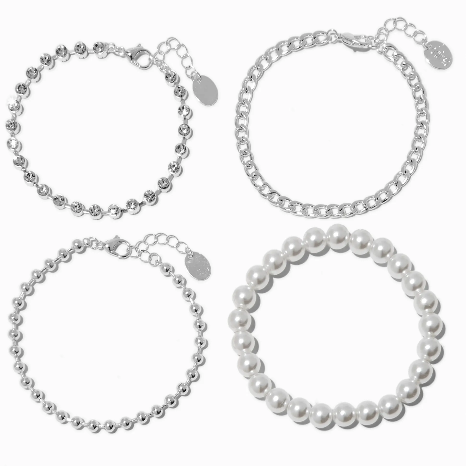 Silver-tone Bead & Pearl Bracelet Set - 4 Pack