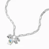 Silver-tone Blue Flower Bow Charm Necklace
