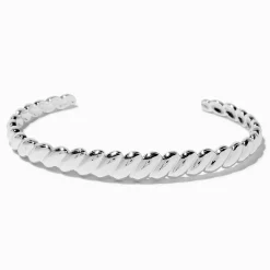 Silver-tone Braided Woven Cuff Bracelet