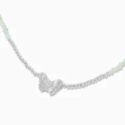 Silver-tone Butterfly Seed Bead Pendant Necklace