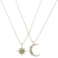 Silver-tone Celestial Moon & Starburst Pendant Necklaces - 2 Pack