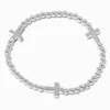 Silver-tone Cross Beaded Stretch Bracelet