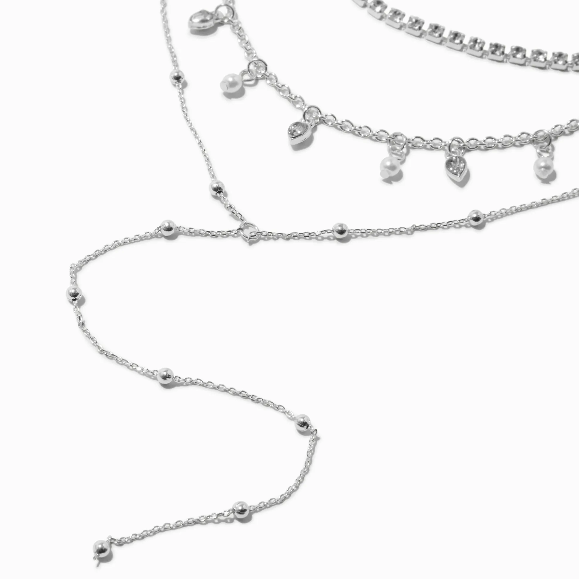 Silver-tone Crystal & Faux Pearl Multi-Strand Y-Neck Necklace