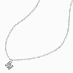 Silver-tone Crystal Block Letter Initial Pendant Necklace - M