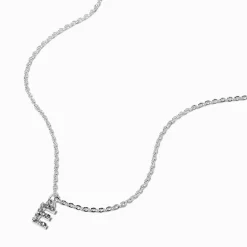 Silver-tone Crystal Block Letter Initial Pendant Necklace - E