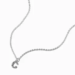 Silver-tone Crystal Block Letter Initial Pendant Necklace - C