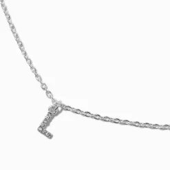 Silver-tone Crystal Block Letter Initial Pendant Necklace - L