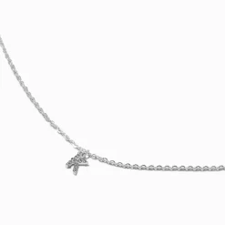 Silver-tone Crystal Block Letter Initial Pendant Necklace - K