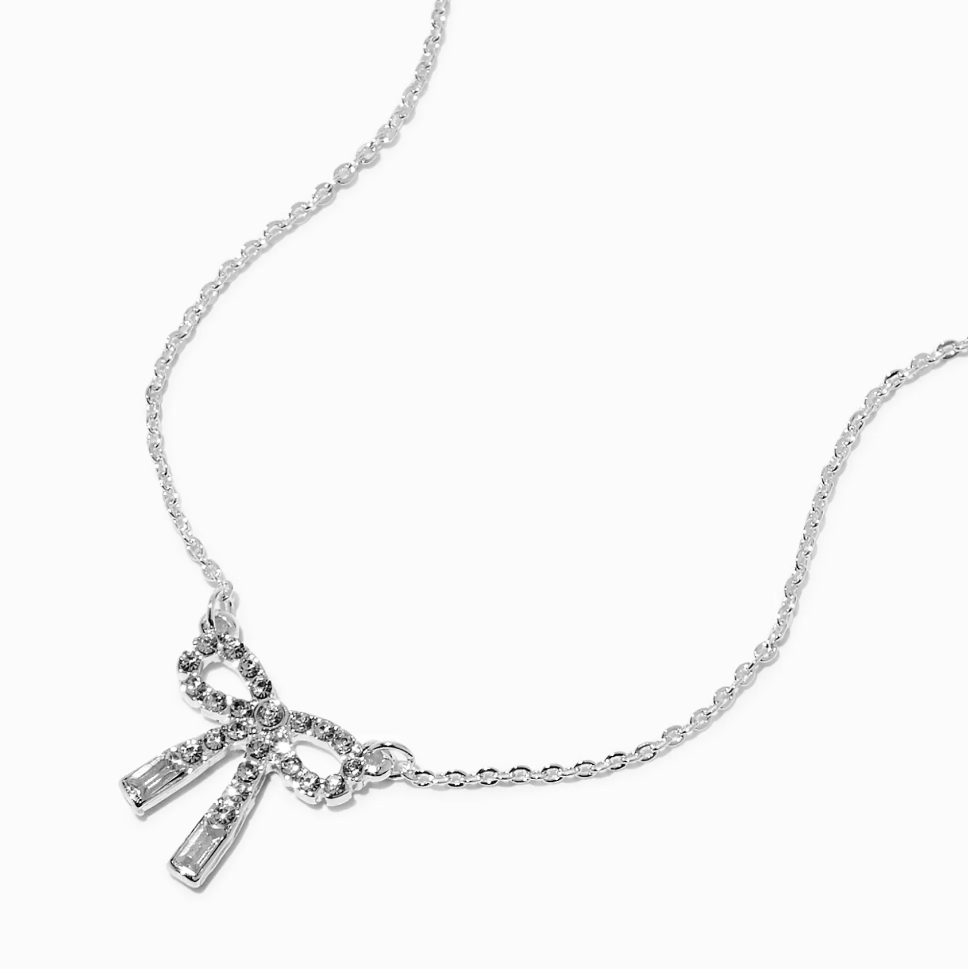 Silver-tone Crystal Bow Pendant Necklace