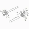 Silver-tone Crystal Butterfly & Pearl Spray Hair Pins - 2 Pack