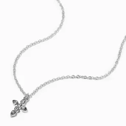 Silver-tone Crystal Cross Pendant Necklace