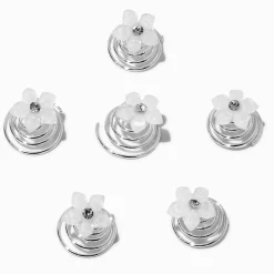 Silver-tone Crystal Floral Hair Spinners - 6 Pack