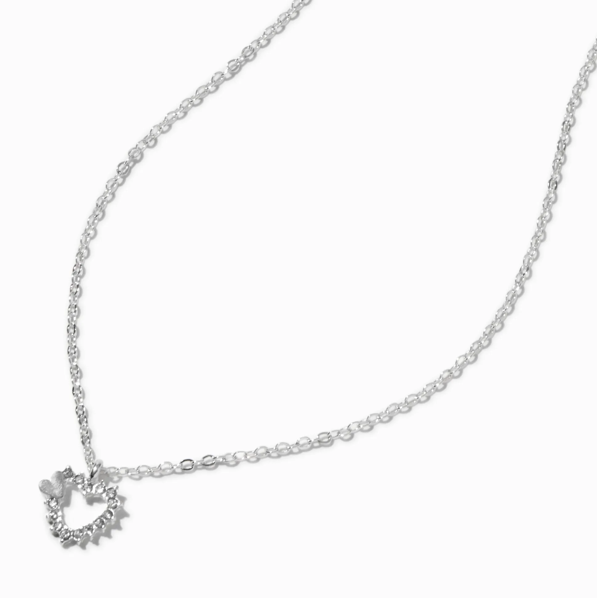 Silver-tone Crystal Heart Pendant Necklace
