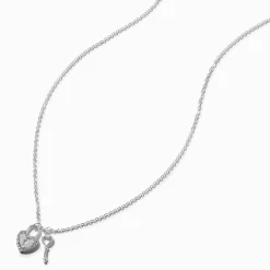 Silver-tone Crystal Lock & Key Pendant Necklace