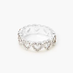 Silver-tone Crystal Open Heart Ring