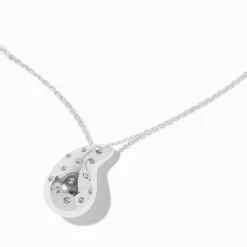 Silver-tone Crystal Studded Bubble Teardrop Pendant Necklace