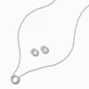 Silver-tone Cubic Zirconia Circle Pendant Necklace & Stud Earrings Set