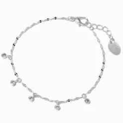 Silver-tone Cubic Zirconia Dainty Confetti Charm Bracelet