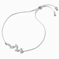 Silver-tone Cubic Zirconia Leaf Adjustable Bracelet