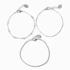Silver-tone Cubic Zirconia Confetti Chain Bracelets- 3 Pack