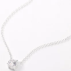 Silver-tone Cubic Zirconia 6mm Pendant Necklace