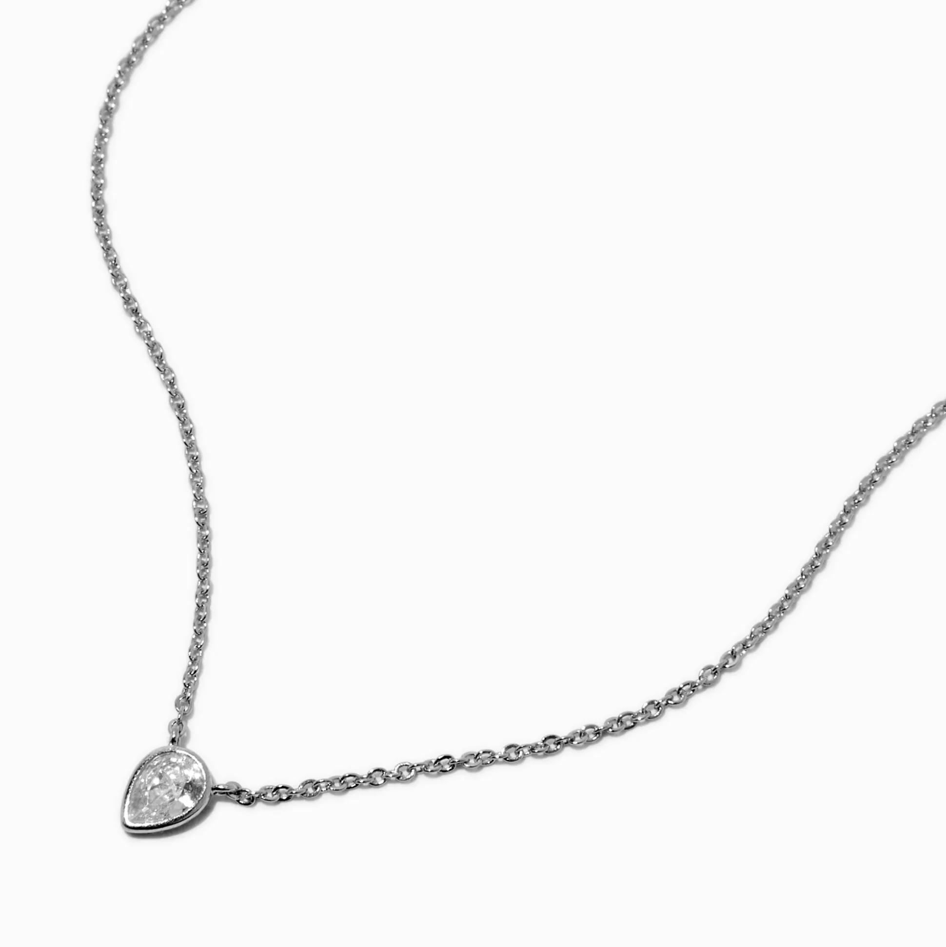 Silver-tone Cubic Zirconia Teardrop Pendant Necklace